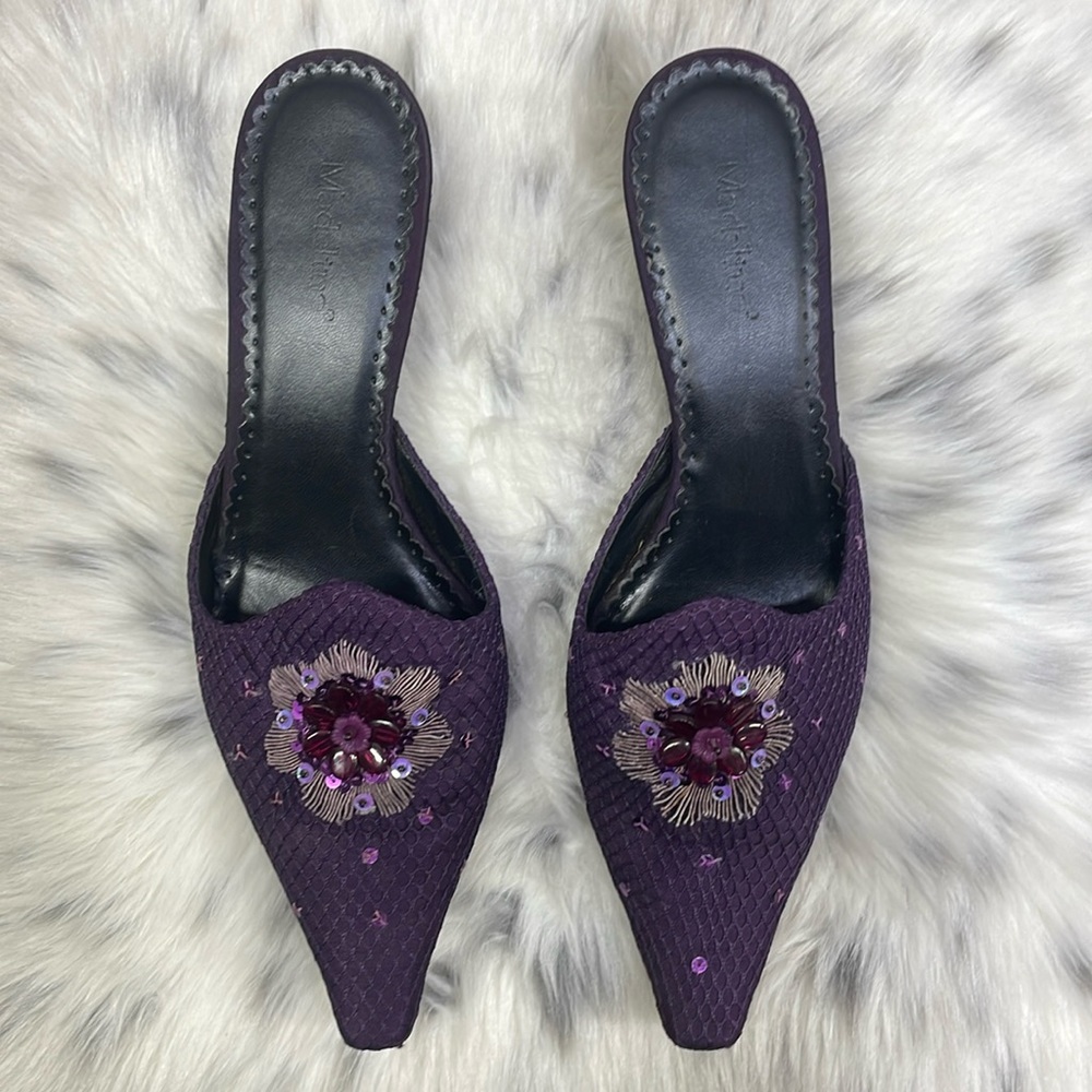 Madeline Candy Grape Netting Top Kitten Heel Mules (9.5a)